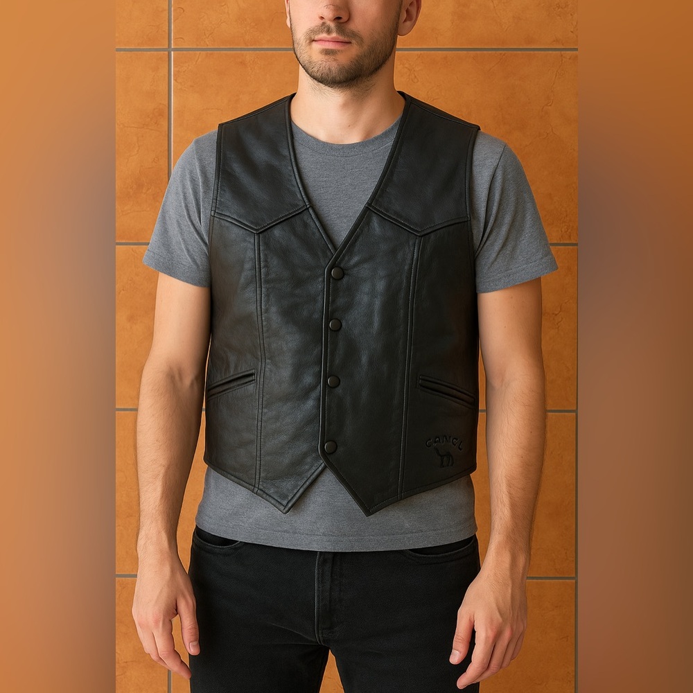 Black Leather Vest with Vintage Biker Appeal